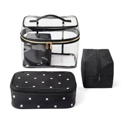 Travel Train Case Makeup Bag Set - 4pc: Clear & Black, 4 Compartments - Image 3