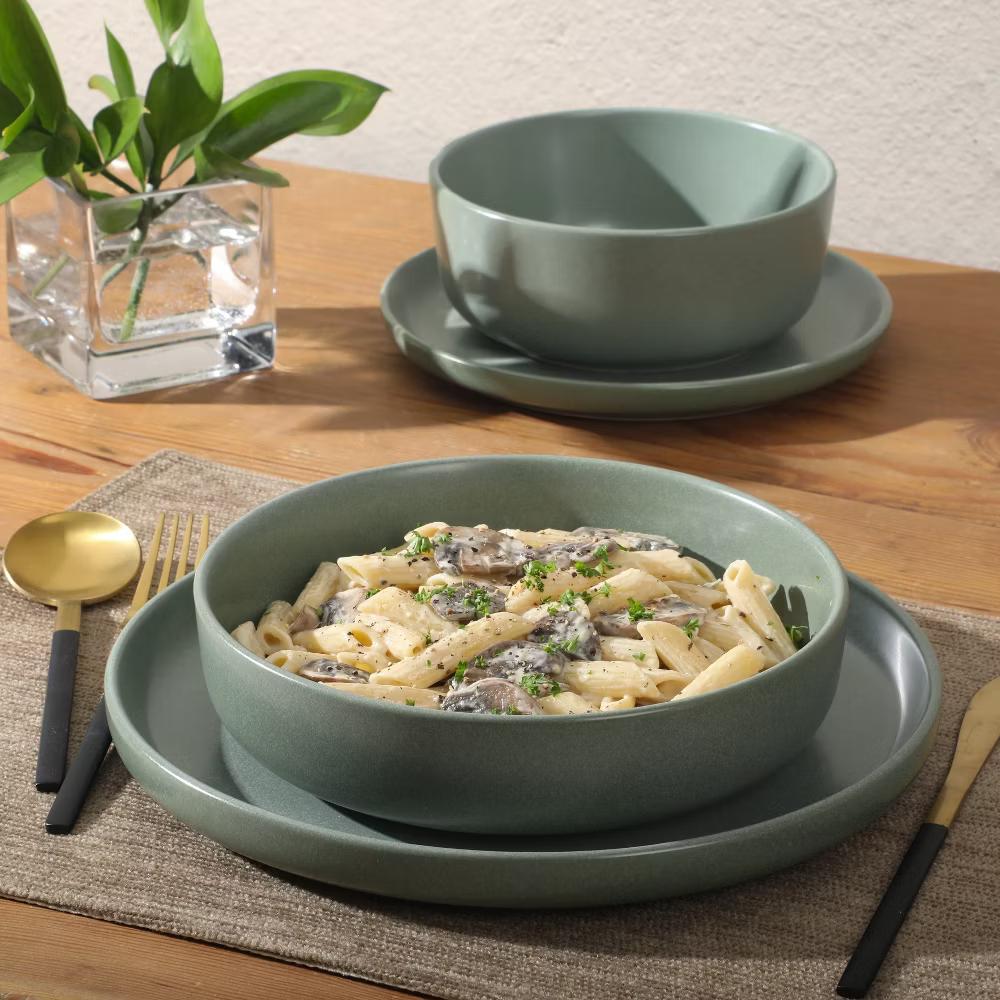 Pasco 16 Piece (Service for 4) Plates and Bowls Double Bowl Reactive Glaze Dishes Stoneware Ceramic Dinnerware Set - Image 8