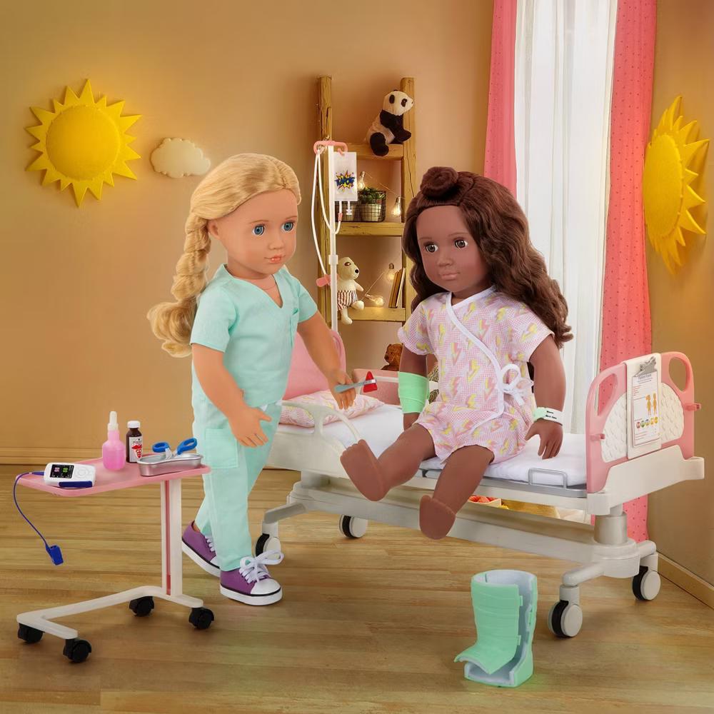 Adjustable Hospital Bed & Doctor Set for 18" Dolls - Get Well Bed - Image 6