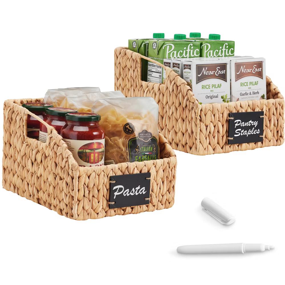 Hyacinth Angled Pantry Storage Baskets W/ Handles, Chalkboard & Marker - Image 12