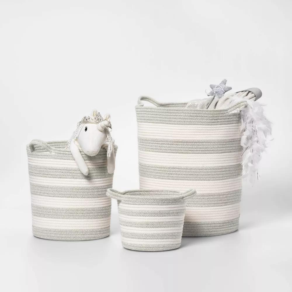 Striped Coiled Kids' Rope Basket - Image 6
