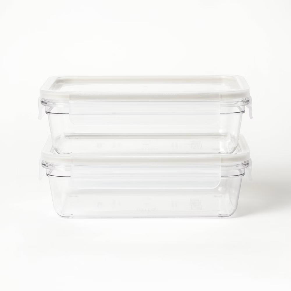 4pc (set of 2) 5.5 Cup Tritan Plastic Rectangle Food Storage Container Set Clear - Stackable Design