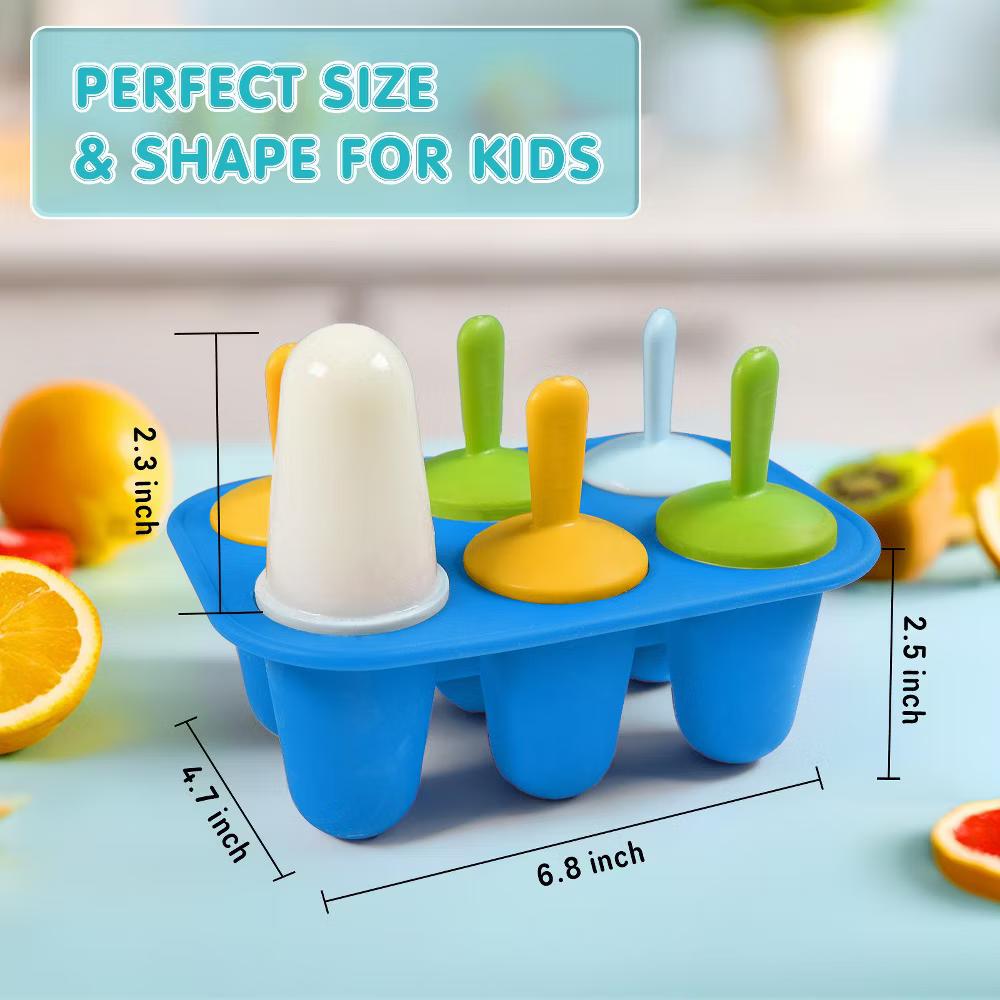 AEELLEEA 6 Cavity Silicone Popsicle Molds, BPA-Free Reusable Ice Pop Molds with Colorful Sticks, Easy Demold Frozen Treat Molds for Juice - Image 2