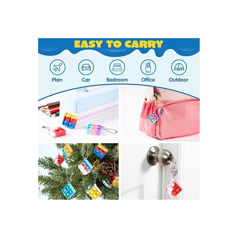 30Pcs Pop Fidget Toys Pop Fidget Keychain Rainbow Bubble Popping Game Mini Fidget Toys Bulk Party Favors for Kids, Sensory Fidget Toys - Image 6