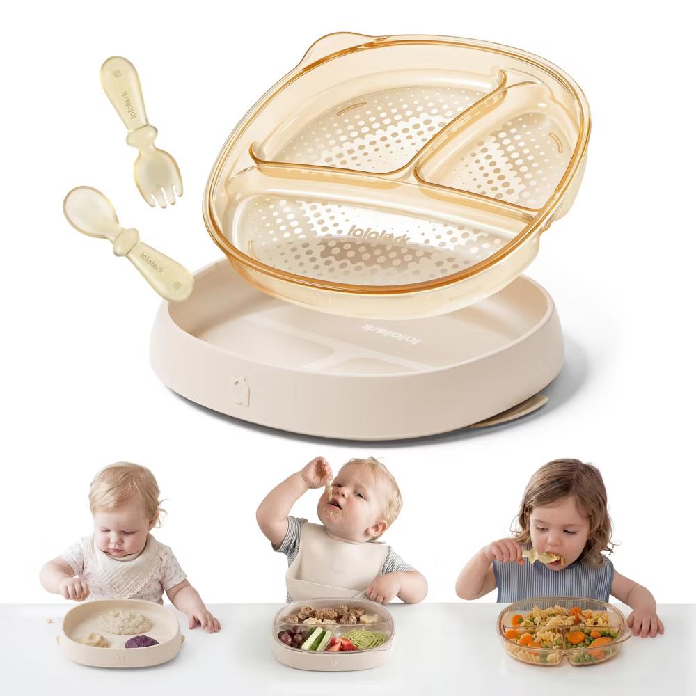 4 PCS Toddler Plates with Suction Base Spoons & Fork Baby Divided Dishes for 0 1 2 3 Years Old PPSU & Food Grade Silicone BPA Free Oat Milk - Image 9
