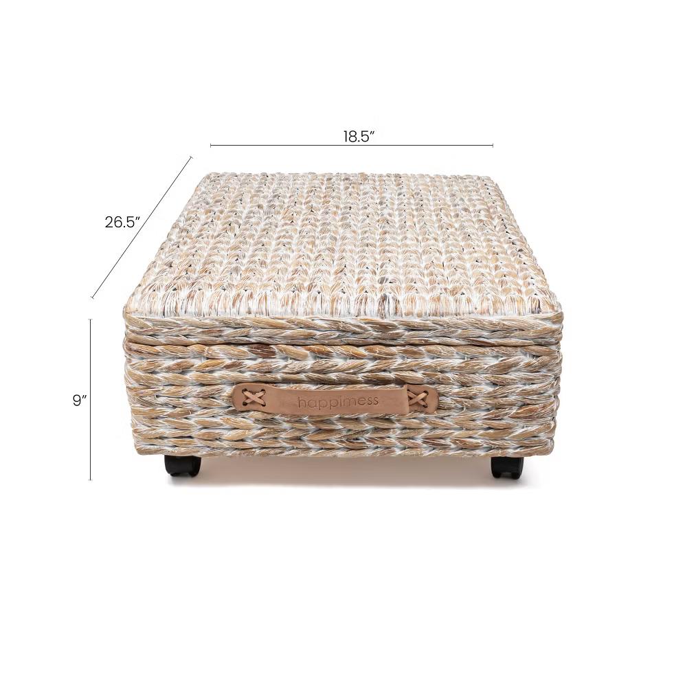 happimess Chett Minimalist Hand-Woven Hyacinth/Wood Underbed Storage Bin with Wheels and Handles - Image 27