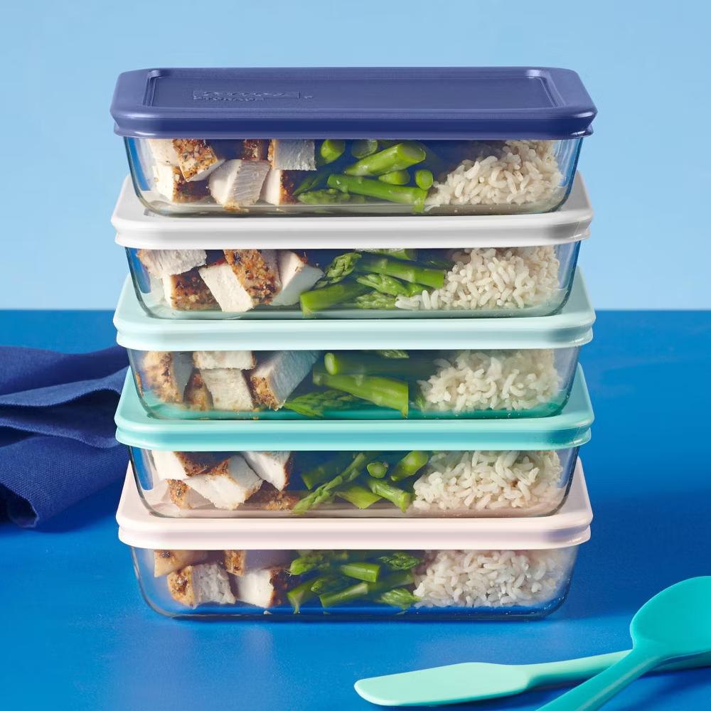 Pyrex 10pc Glass Meal Prep Set: Clear Glass Food Storage Containers with Plastic Lids, Dishwasher-Safe - Image 5