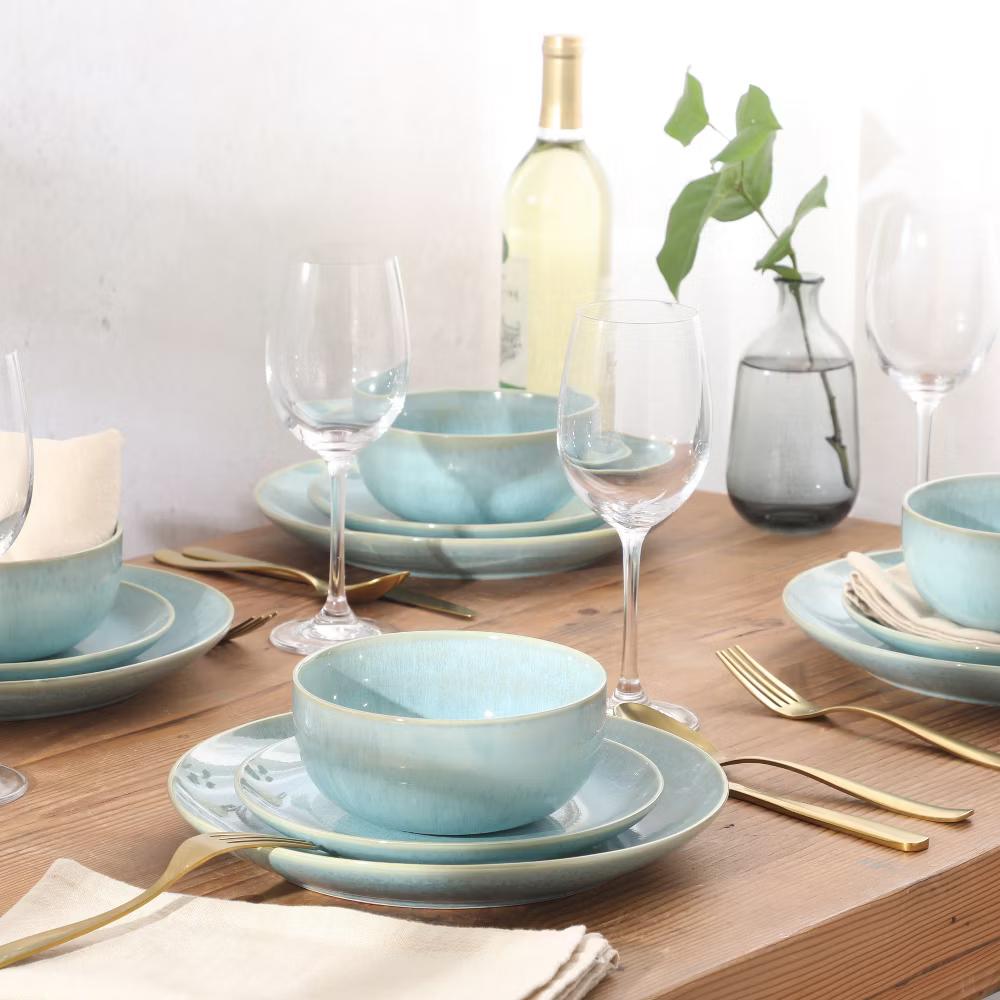 Pine Coast Plates and Bowls Sets, 12-Piece Stoneware Dinnerware Sets, Reactive Glaze Dish Set - Image 5