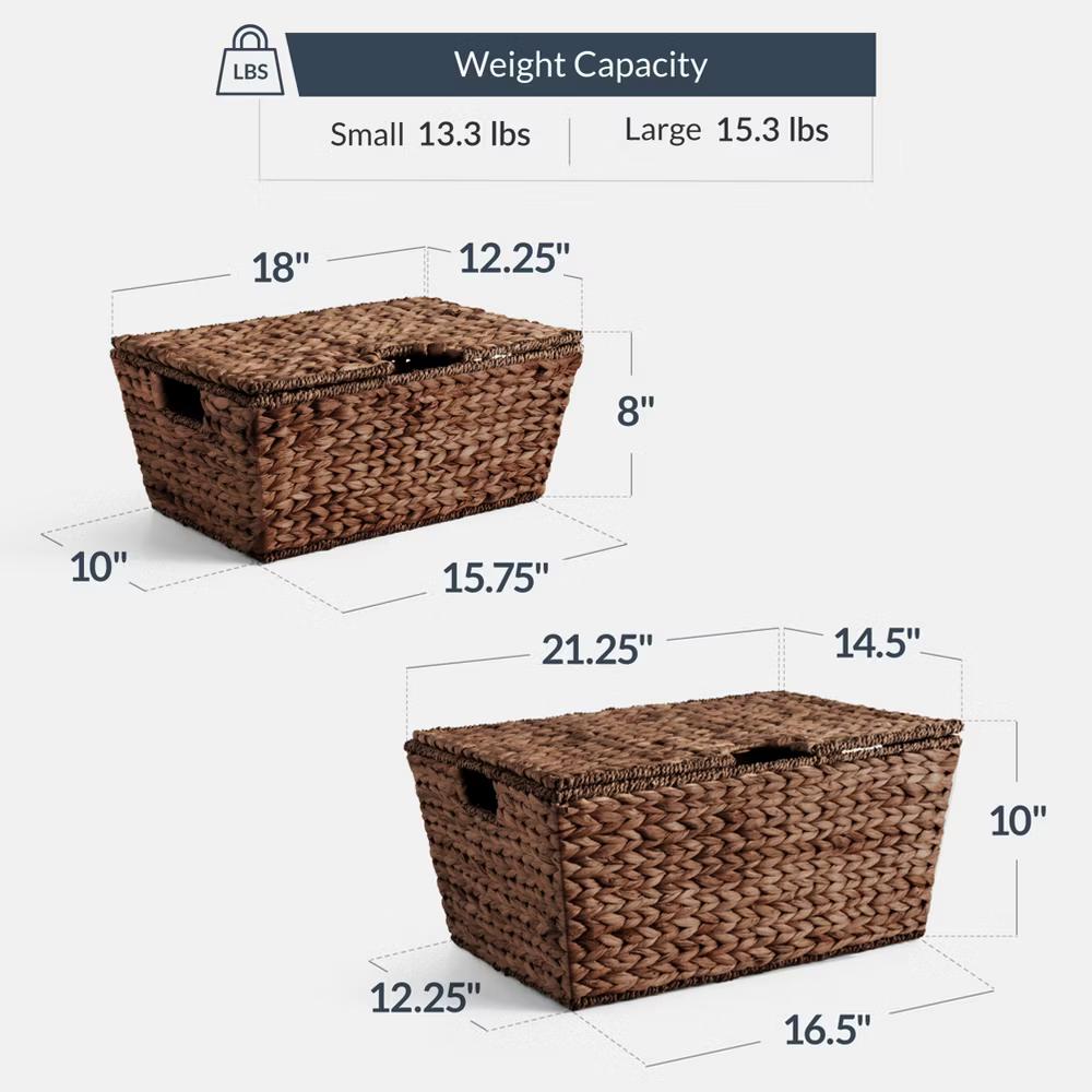 Set of 2 X-Large & Medium Woven Storage Baskets W/Lids, Hyacinth Nesting Organizer Bins - Natural - Image 3