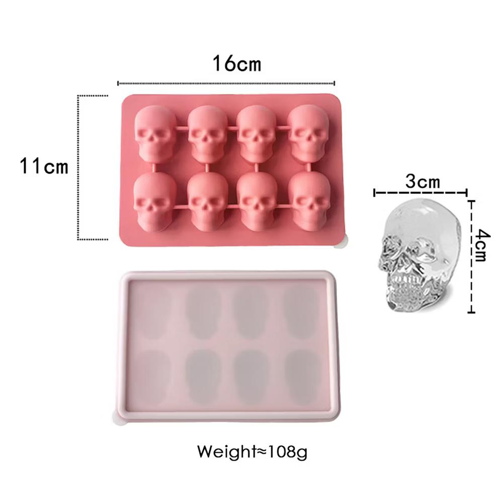 Alilang Women's 2-Pack Skull Silicone Ice Cube Tray 8-Cavity Flexible Nonstick Halloween Drink Mold - Image 14