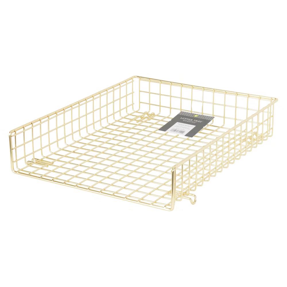 Grid Wire Letter Tray Gold - Steel Desk Organizer for Office Supplies & Organization - Image 3