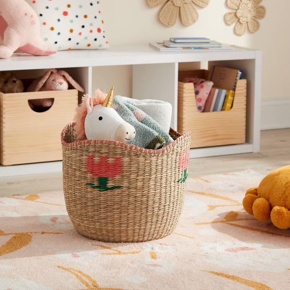 Woven Kids' Storage Basket with Flower - Image 6