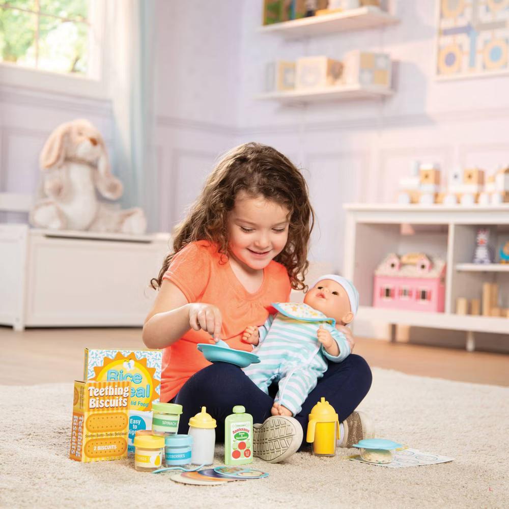 Mine to Love Mealtime Play Set for Dolls with Bottle, Pretend Baby Food Jars, Snack Pouch - 24pc - Image 3