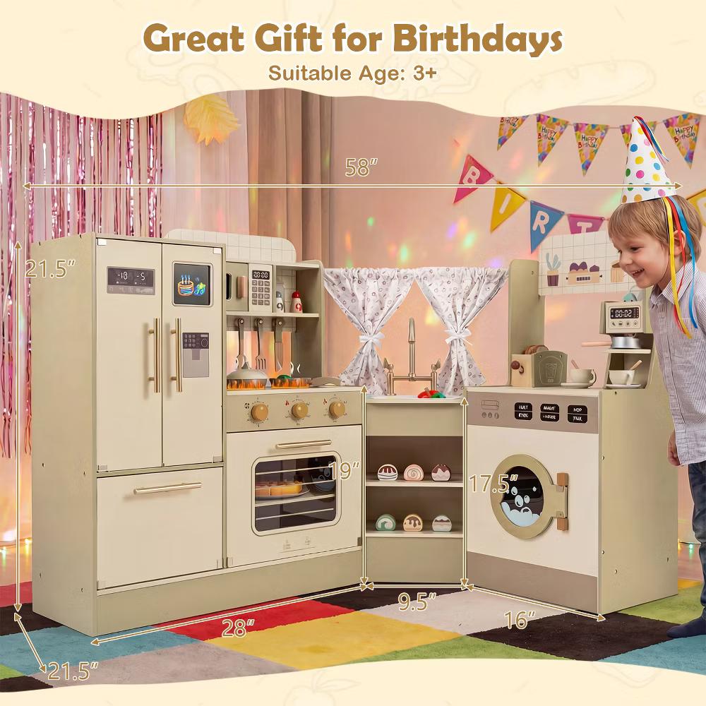 Kids Corner Play Kitchen w/Faucet Dishwasher Stoves Coffee Machine Refrigerator - Image 4