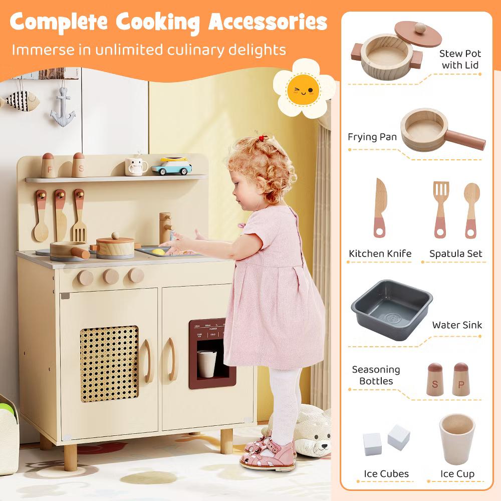 Play Kitchen w/Realistic Ice Maker Stove Accessories & Water Sink Storage - Image 15