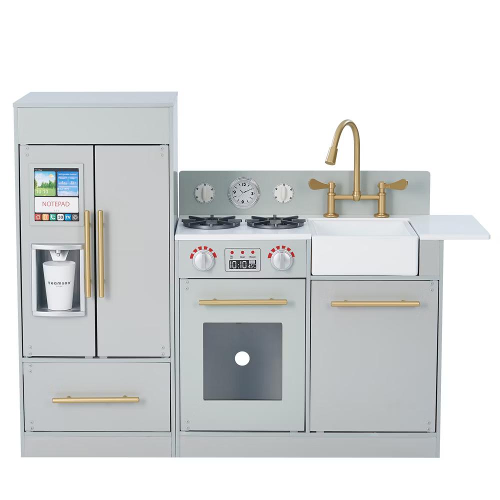 Little Chef Charlotte Modern Wooden Play Kitchen with Realistic Stove, Sink, Fridge & Accessories - Image 11