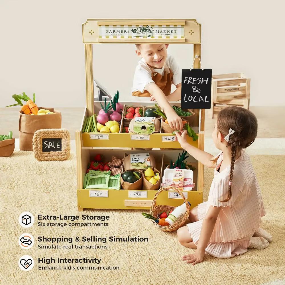 Kid's Pretend Grocery Store Role Play Toy with Cash Register DIY Price Tags and Chalkboard - Image 14