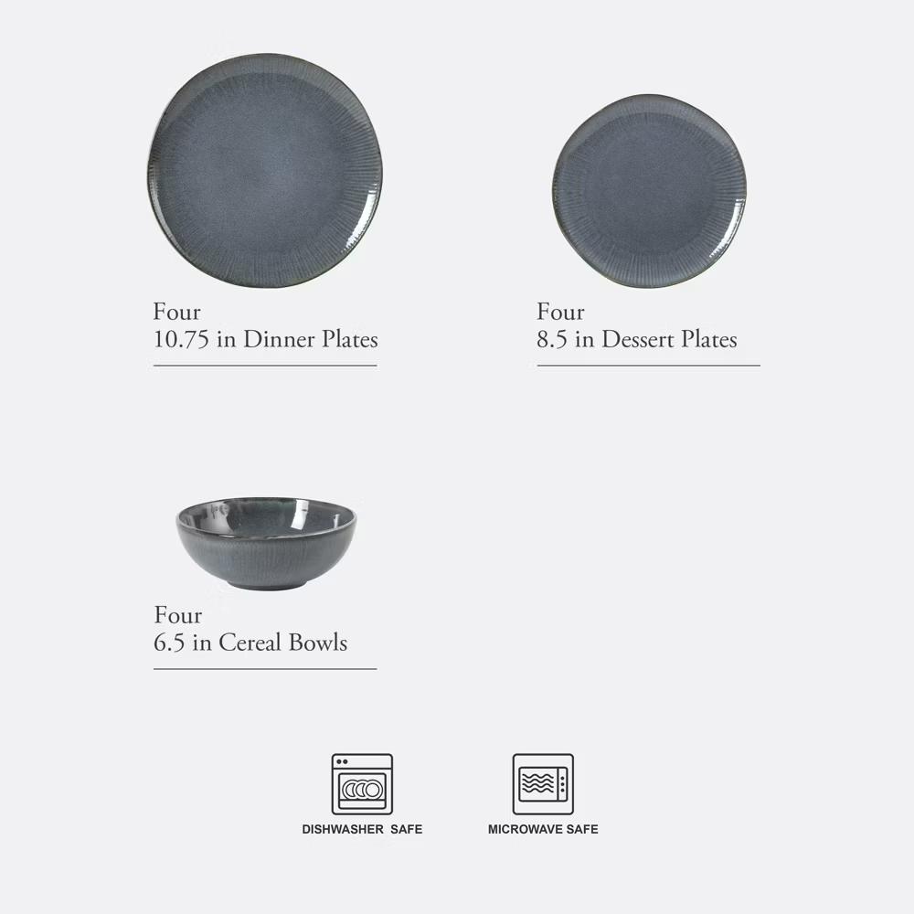Sandy Pines Stoneware 12 Piece Reactive Glaze Dinnerware Set - Service for 4 - Image 2