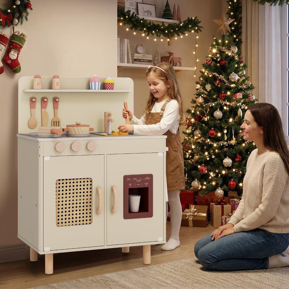 Play Kitchen w/Realistic Ice Maker Stove Accessories & Water Sink Storage - Image 14