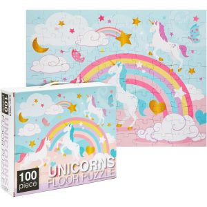 Blue Panda 100 Piece Giant Unicorn Floor Puzzle for Kids - Pastel Jumbo Jigsaw Puzzles for Girls Ages 3+, 2x3 feet