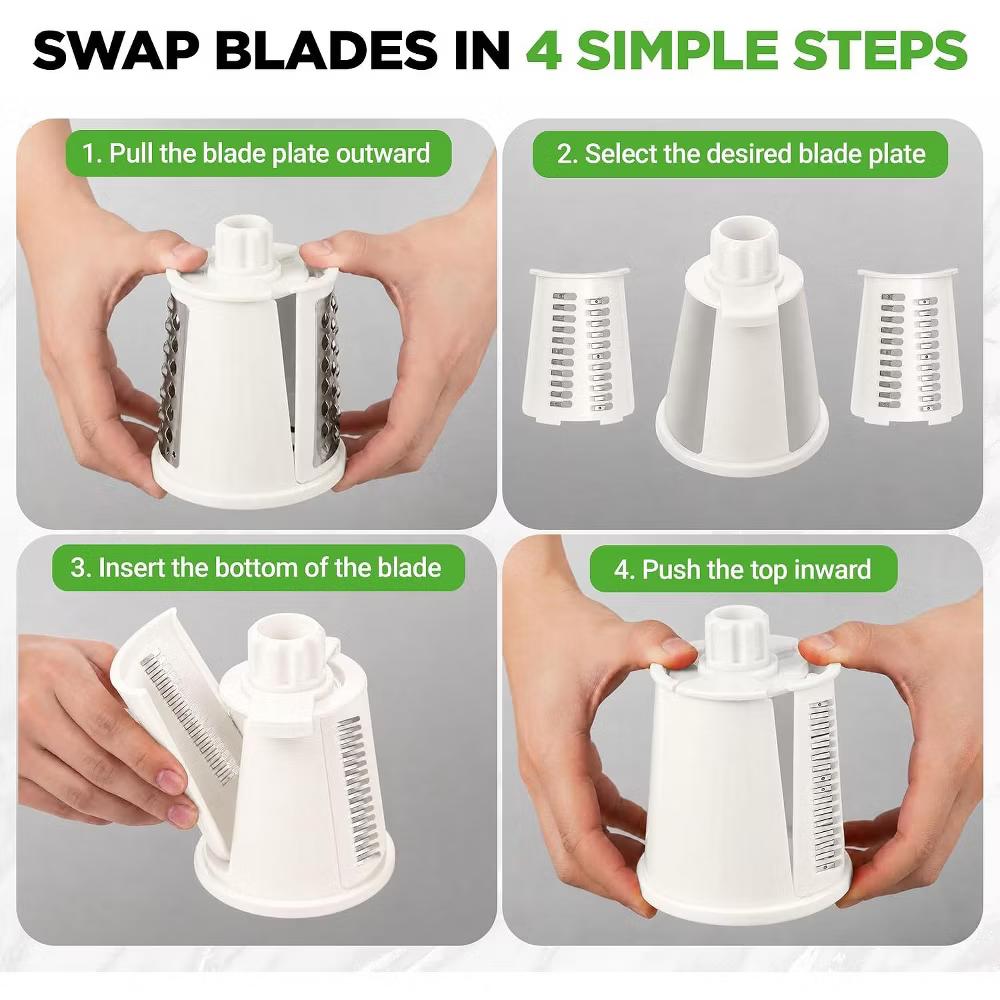 NutriChef 5-in-1 Cheese Grater & Shredder – Hand Crank, 5 Blades, Suction Base & Storage Container - Image 5