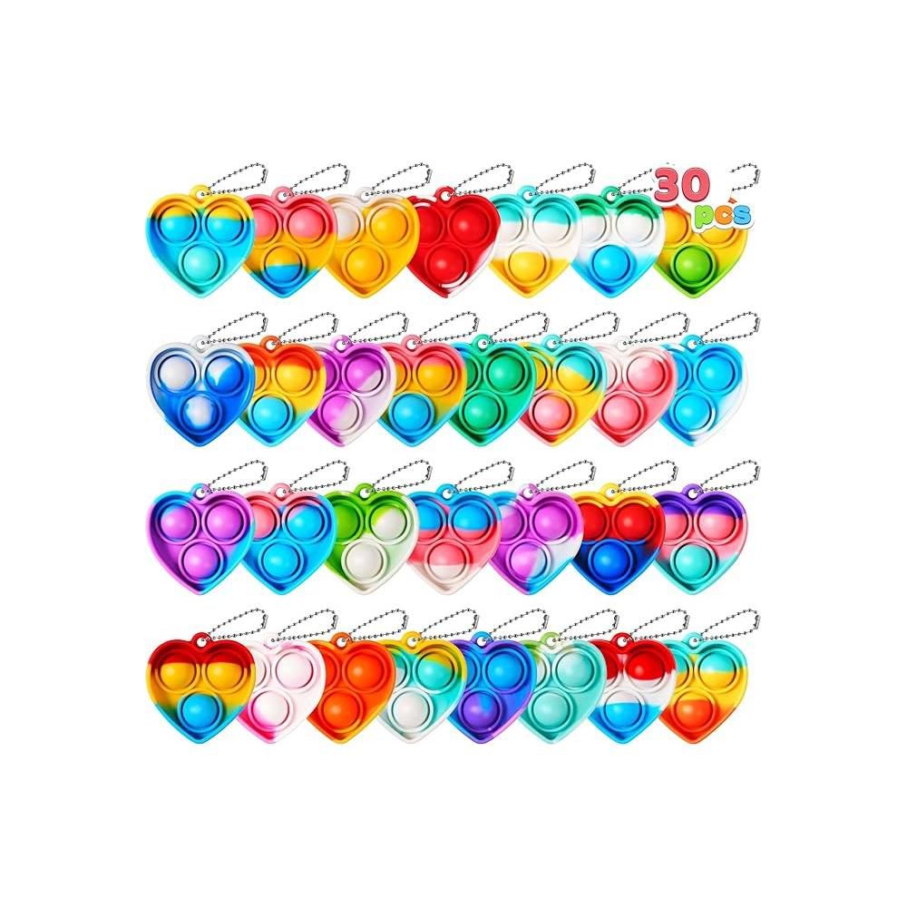 30Pcs Pop Fidget Toys Pop Fidget Keychain Rainbow Bubble Popping Game Mini Fidget Toys Bulk Party Favors for Kids, Sensory Fidget Toys - Image 2