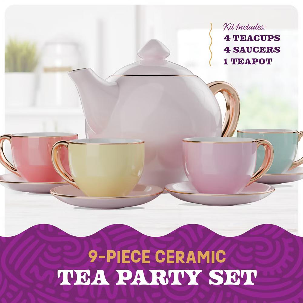 Pretty Me Ceramic Tea Party Set for Kids - 9-Piece, Pastel Colors - Image 2
