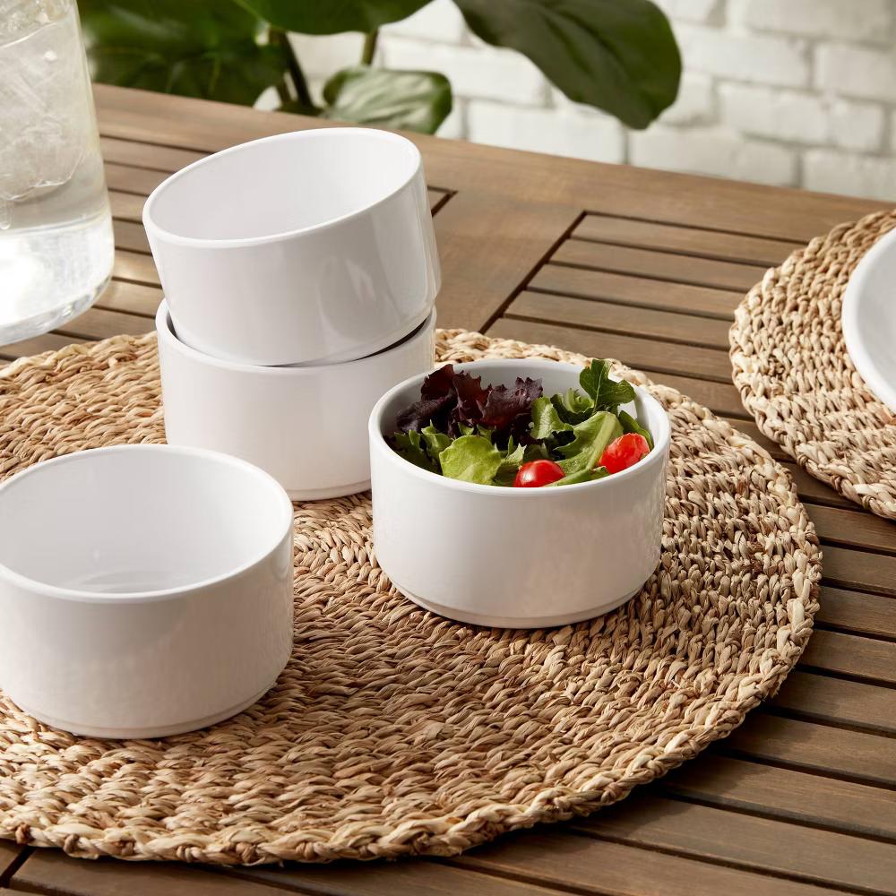 4pc 10oz Plastic Stella Mini Snack Bowl White - Dishwasher & Microwave-Safe, Solid Round Design - Image 2