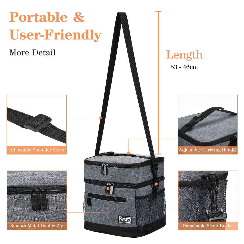 Adult Lunch Bag with Water Pockets, Insulated Dual Compartment Lunch Tote with Zipper Pocket, Leakproof Lunch Box for Men Women - Image 24