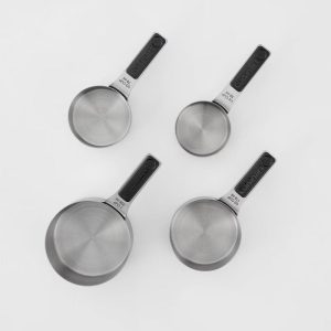 4pc Stainless Steel Magnetic Measuring Cup Set Black/Silver: Nesting Design, Dishwasher-Safe