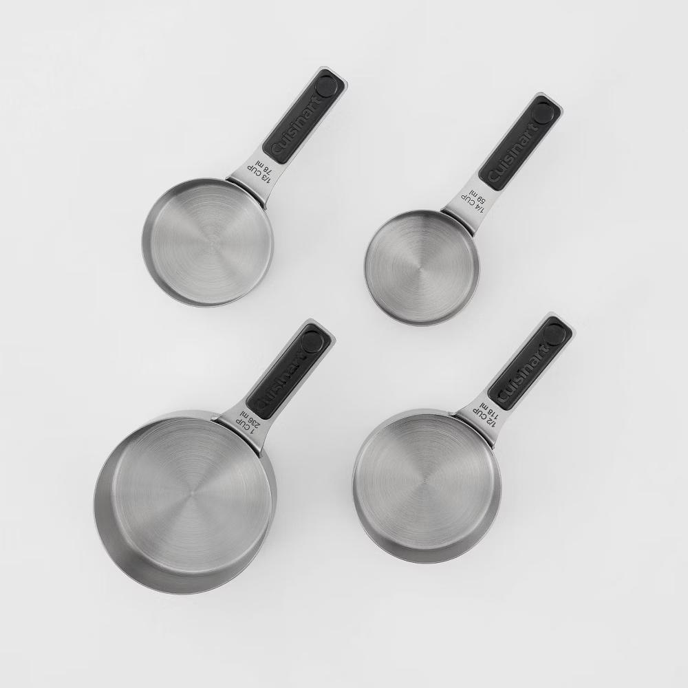 4pc Stainless Steel Magnetic Measuring Cup Set Black/Silver: Nesting Design, Dishwasher-Safe