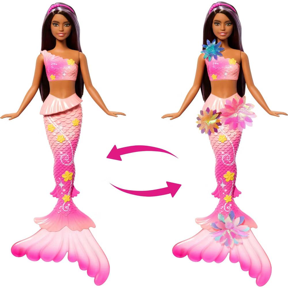 Flower Magic Mermaid Toy Doll with Surprise Blooming Flowers Feature, Long Brown Hair with Purple Highlights - Image 3