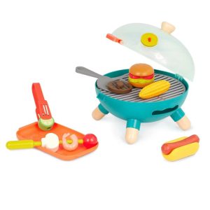 Toy Grill & Play Food - Mini Chef - BBQ Grill Playset: Includes Pretend Kitchen Accessories, 18 Pieces