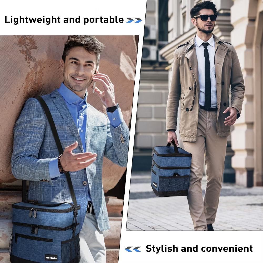 Adult Lunch Bag with Water Pockets, Insulated Dual Compartment Lunch Tote with Zipper Pocket, Leakproof Lunch Box for Men Women - Image 12