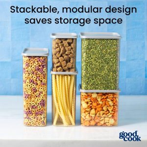 3qt 2pc Wide Square + Lid Food Storage Containers Gray: Stackable Design, Measurement Markings