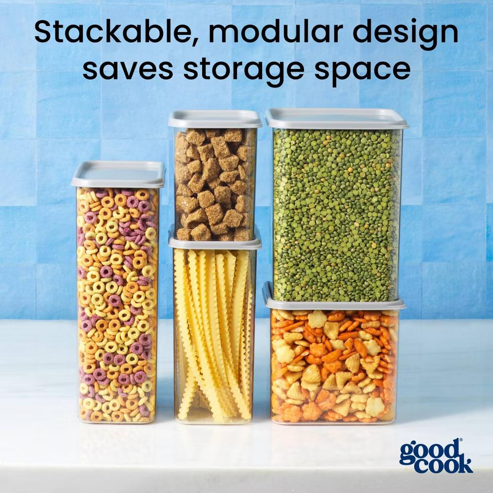 4.6qt 2pc Medium Square + Lid Food Storage Containers Gray: Stackable Design, Measurement Markings