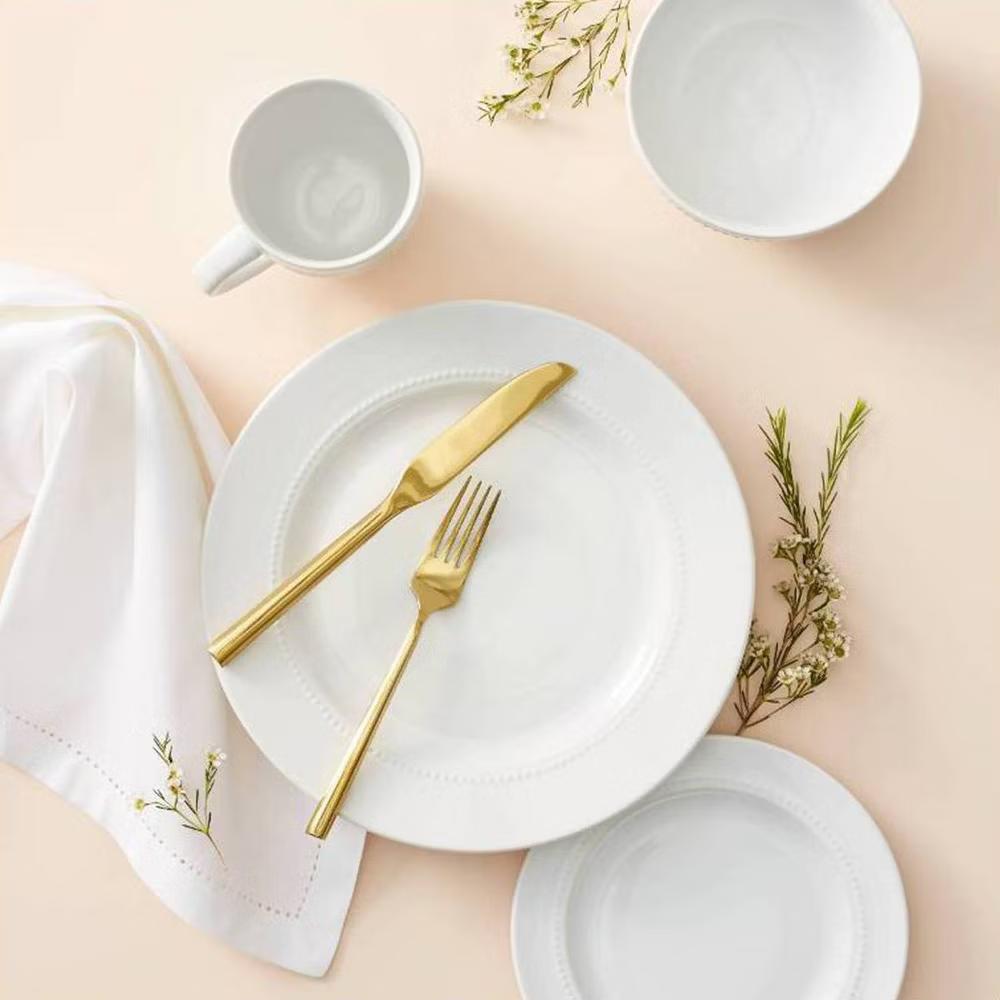 16pc Porcelain Beaded Rim Dinnerware Set White - Image 4