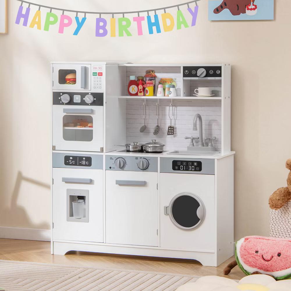 Kids Play Kitchen Toy Set w/ Water Dispenser Sink Faucet Microwave Oven Utensils - Image 6