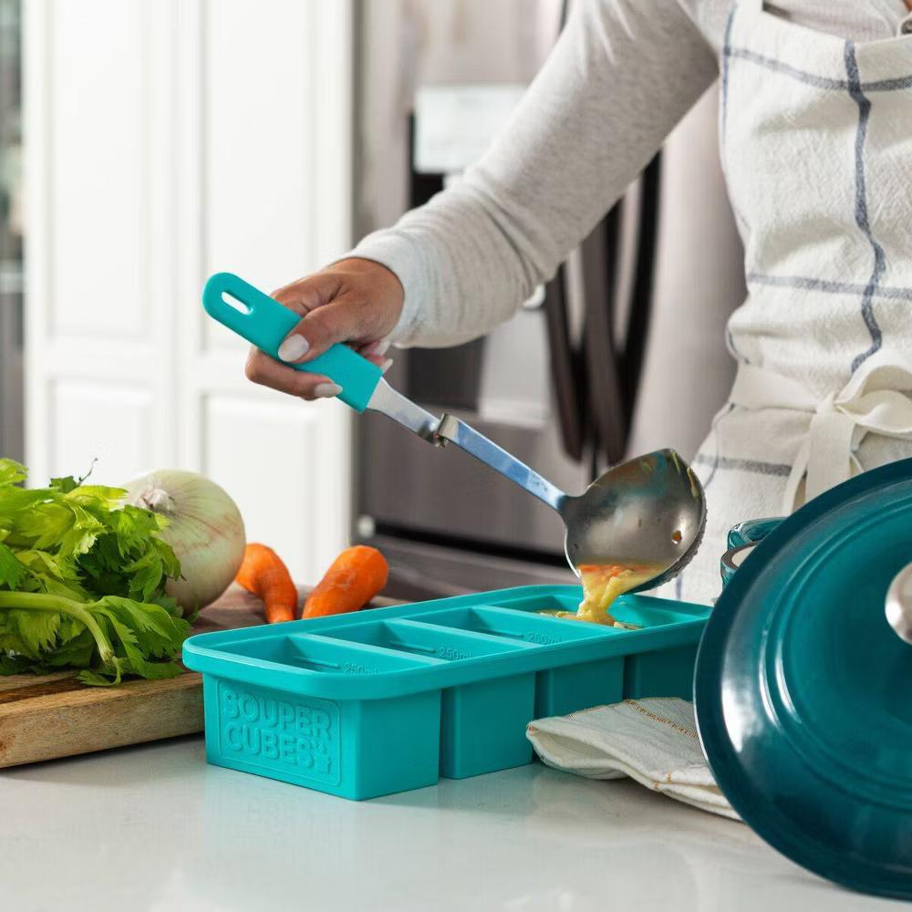 Souper Cubes Food Freezing Tray with Lid Aqua Blue: Silicone Freezer Tray, Stackable, Dishwasher & Oven Safe - Image 4
