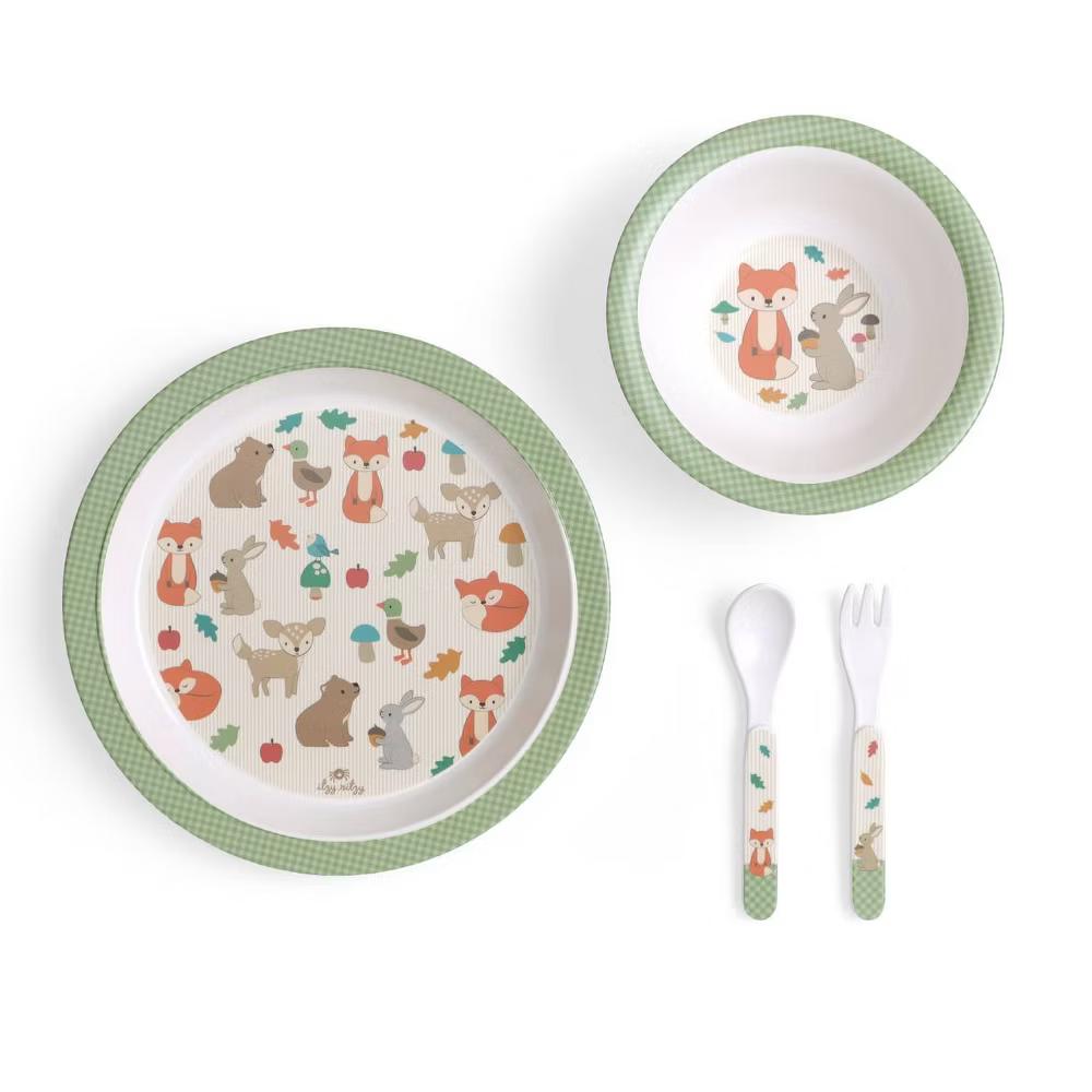 4pc Melamine Itzy Bistro Toddler Feeding Dining Set, Plate, Bowl, Fork and Spoon - Image 20