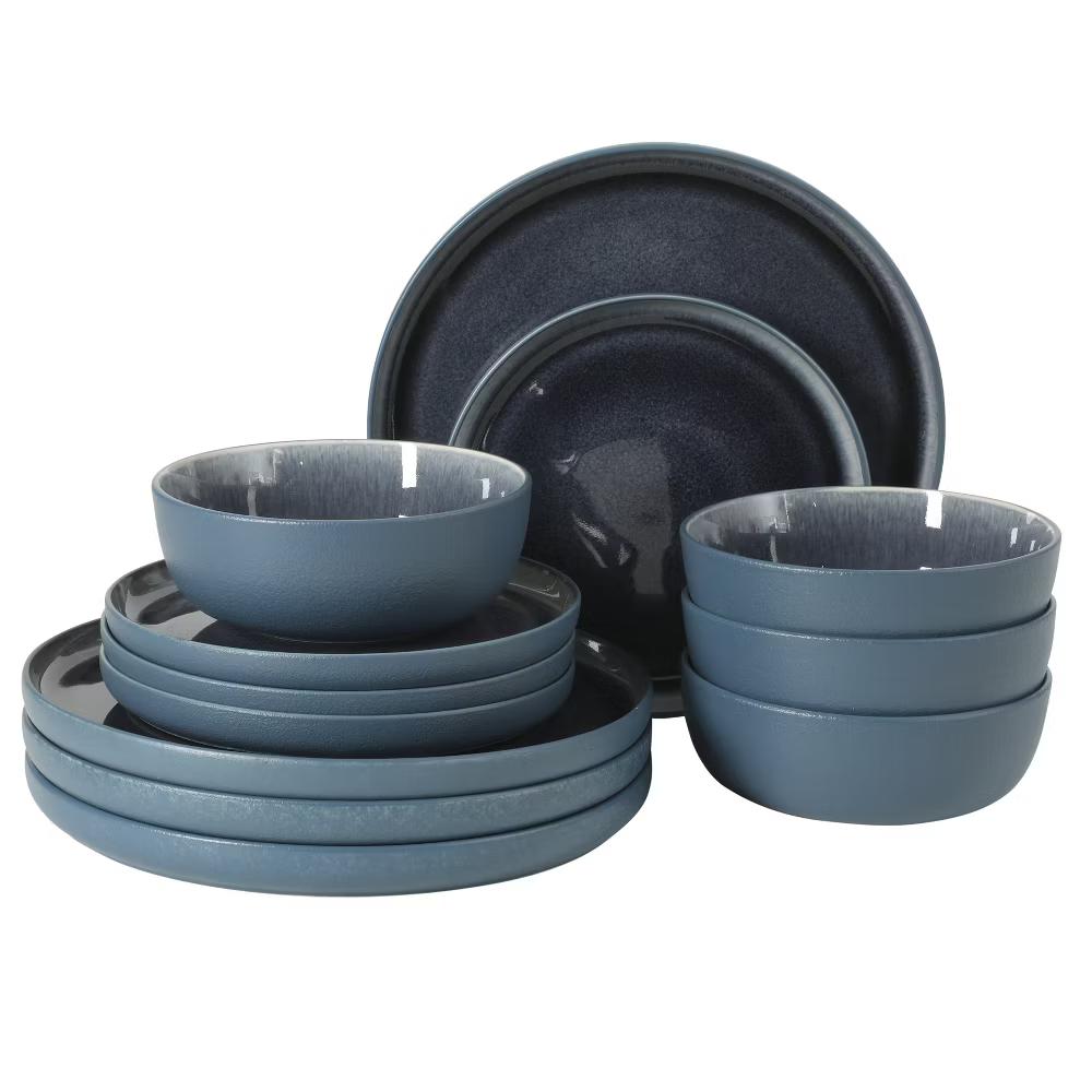 Tahoe Sunset 12 Piece Stoneware Reactive Glaze (Service for 4) Ceramic Plates and Bowls Dinnerware Set - Image 17