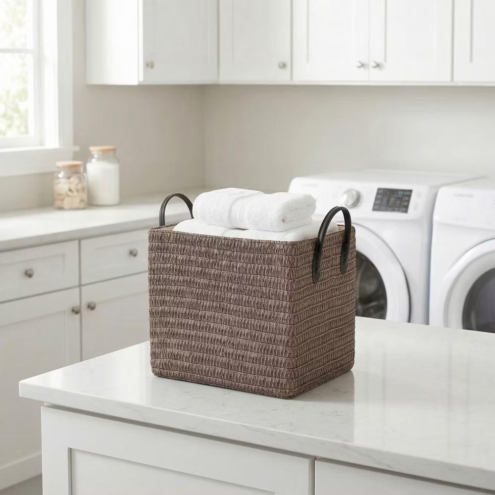 Woven Storage Basket for Clothes Shoes Organizer Bin with Handles - Image 7