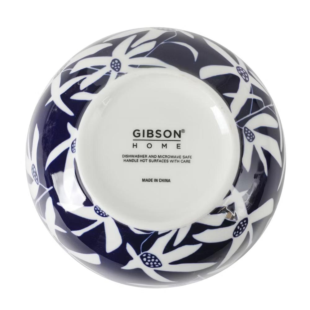 Ivory Estate 4-Piece Cereal Bowl Set, 5.5 Inch Round Stoneware Bowls, Blue & White Floral Pattern, Assorted Designs - Image 5
