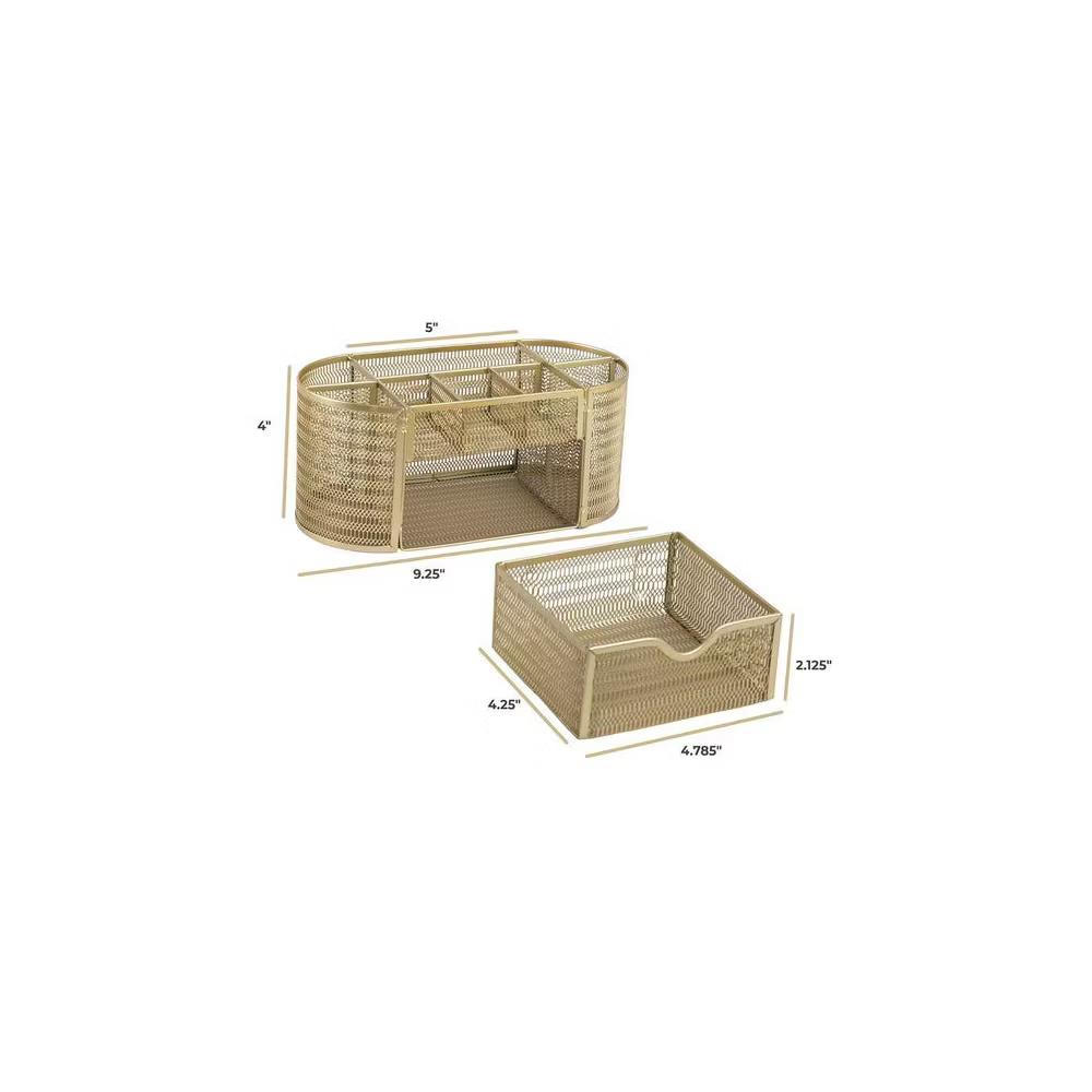 Blu Monaco Small Metal Mesh Desk Organizer with Drawer - Available in Aqua, Gold, and Pink - Image 18