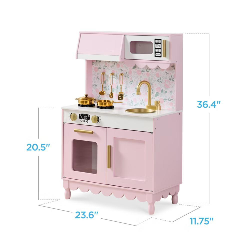 Wooden Cottage Kids Pretend Play Kitchen with 5 Accessories and Toy Storage - White - Image 52