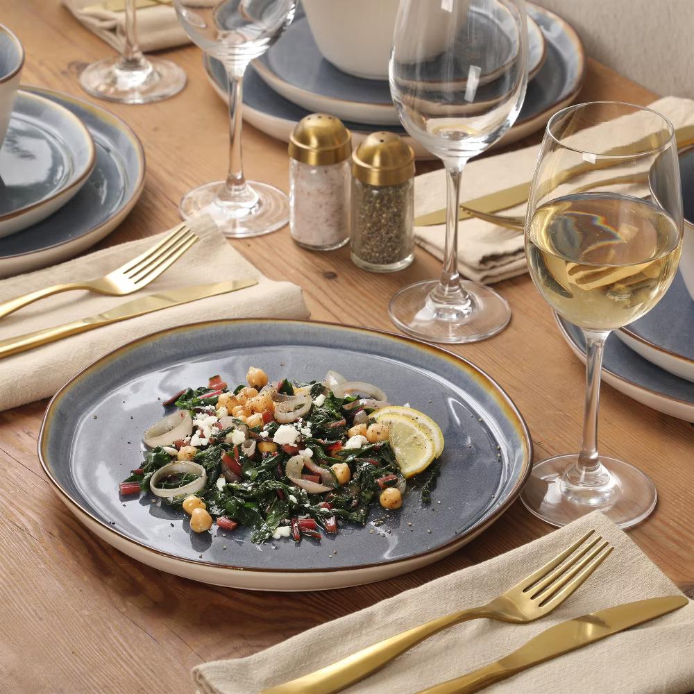 Algeria River Plates and Bowls Sets, 12-Piece Stoneware Dinnerware Sets, Reactive Glaze Dish Set