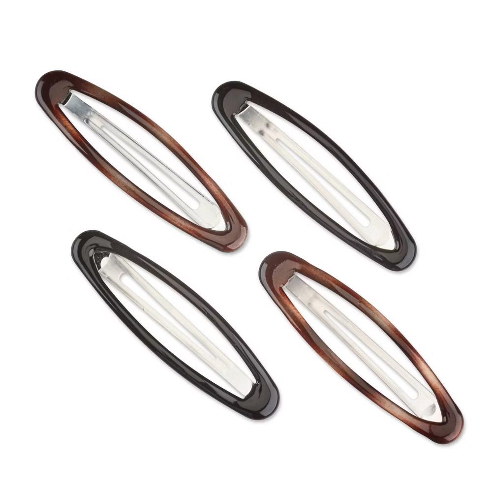 No-Slip Grip Large Oval Snap Clips - Tortoise - All Hair - 4pcs: Aluminum Hair Styling Accessories - Image 6