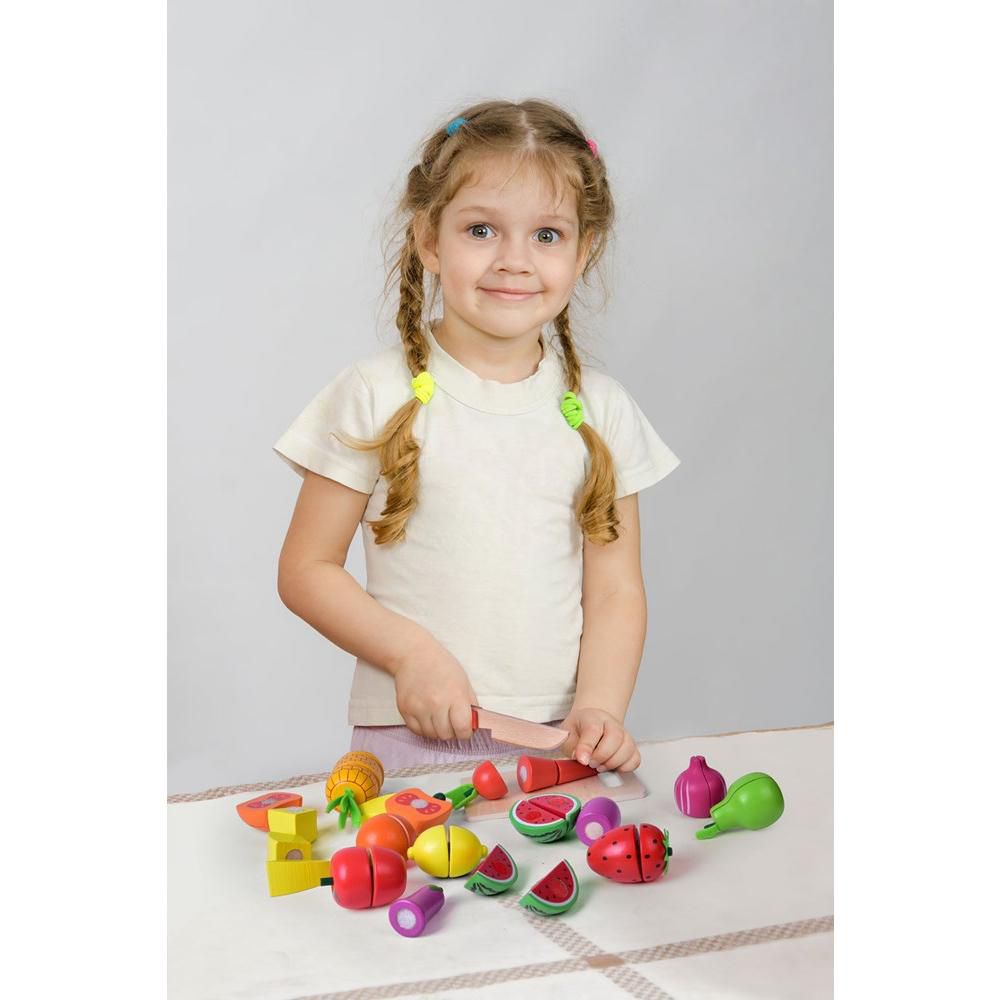 Fun Little Toys 35 PCS Wooden Cutting Food Set, Pretend Play Kitchen Accessories for Kids - Image 3