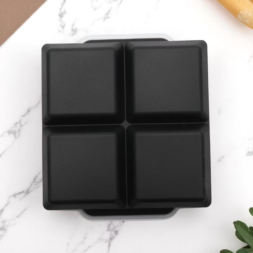 4-Cavity Square Ice Tray with Clear Lid Hand Wash Only Silicone 4.72"x4.33"x2.17" 1 Pc - Image 2