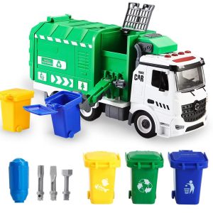 Friction-Powered Garbage Truck Toy – DIY Assembly with Lights, Sounds, Garbage Toy Play Car Vehicles Gift for Boys & Girls Ages 1 2 3 4 5